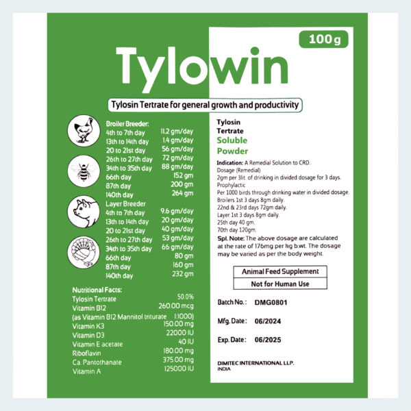 Tylosin 50% (Tylan) Antibiotic 100g